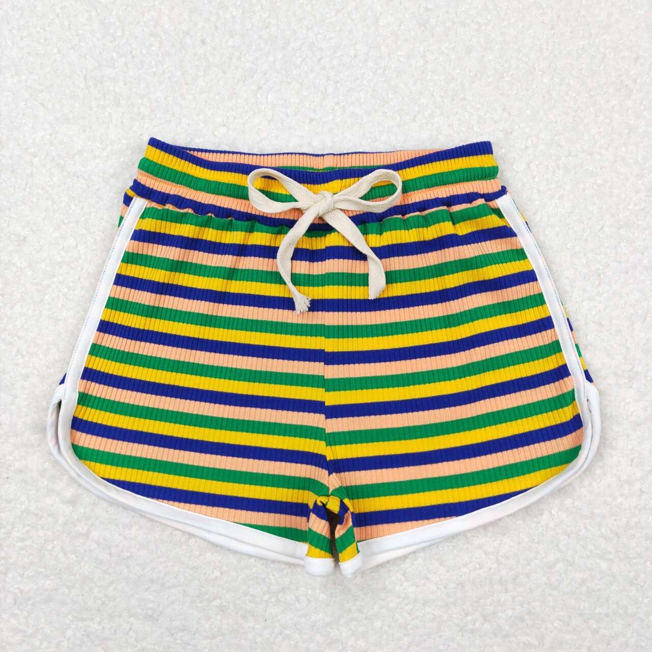 SS0339 Green Yellow Blue Stripes Girls Summer Cotton Sport Shorts