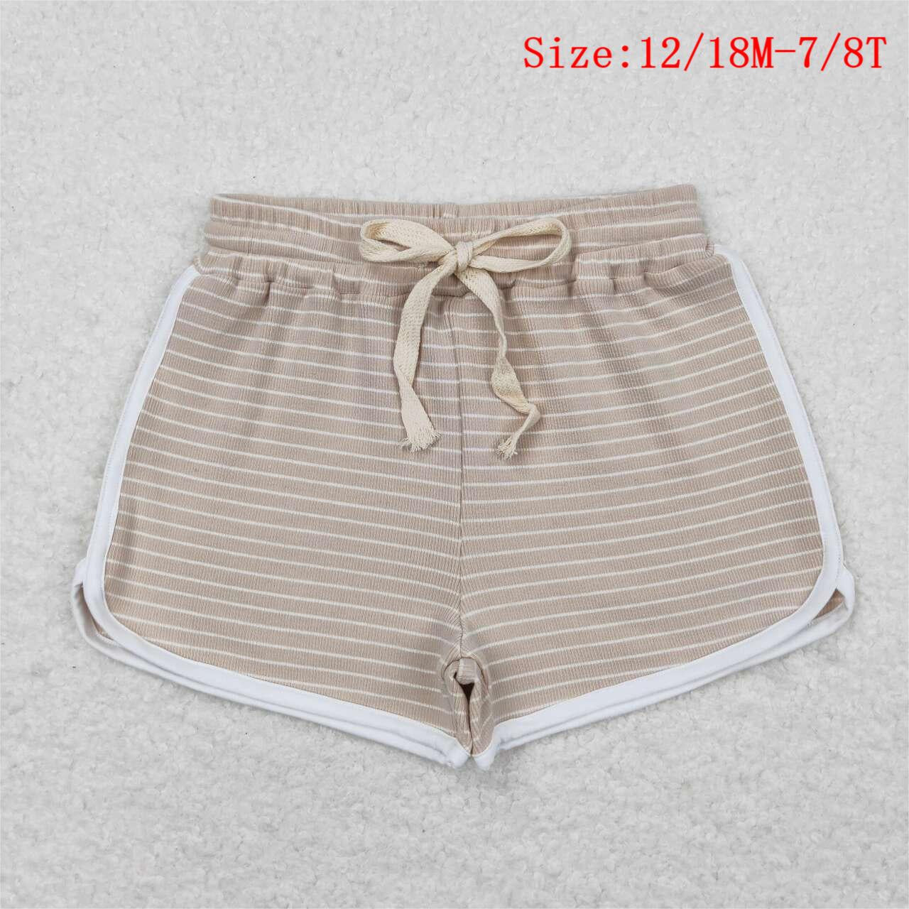 SS0342 Khaki Stripes Girls Summer Cotton Sport Shorts