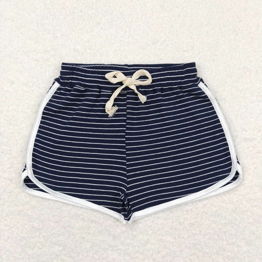 SS0343 Navy Stripes Girls Summer Cotton Sport Shorts