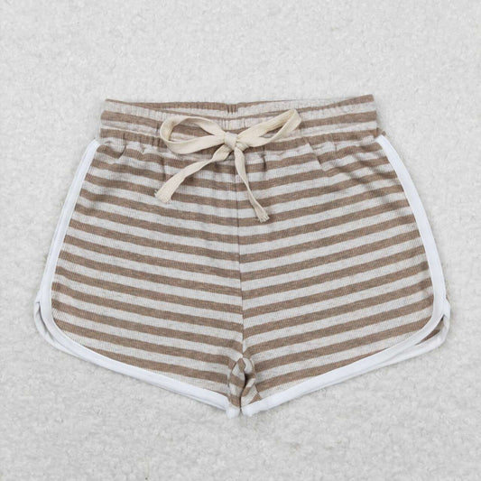 SS0346 Brown Stripes Girls Summer Cotton Sport Shorts