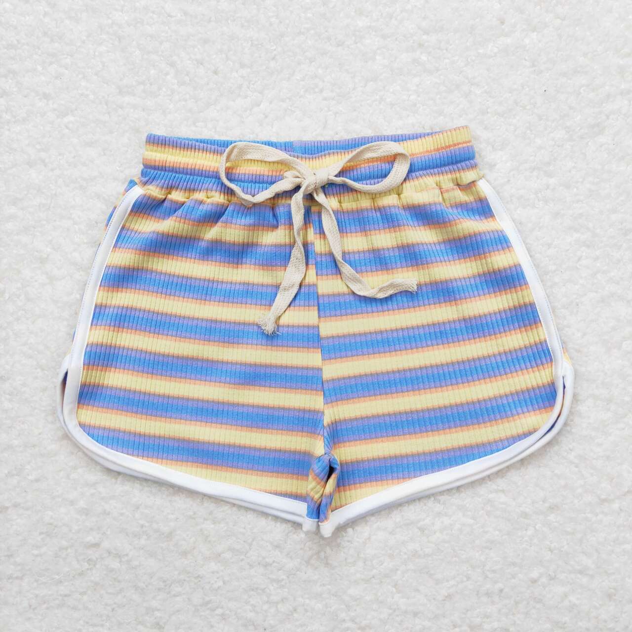 SS0347 Blue Yellow Stripes Girls Summer Cotton Sport Shorts