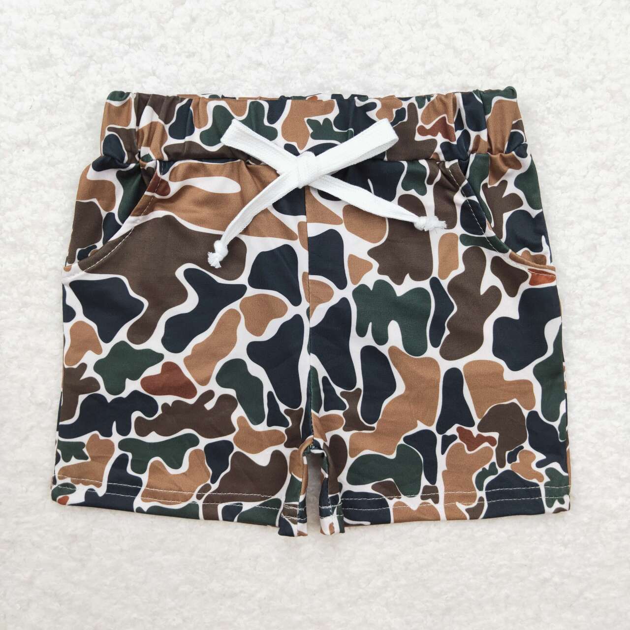 SS0359 Dark Brown Camo Print Kids Summer Shorts