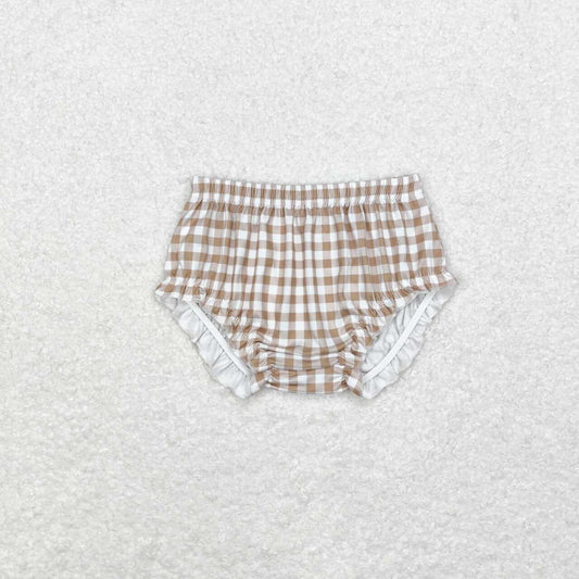 SS0365 Plaid Print Baby Girls Bummie Shorts