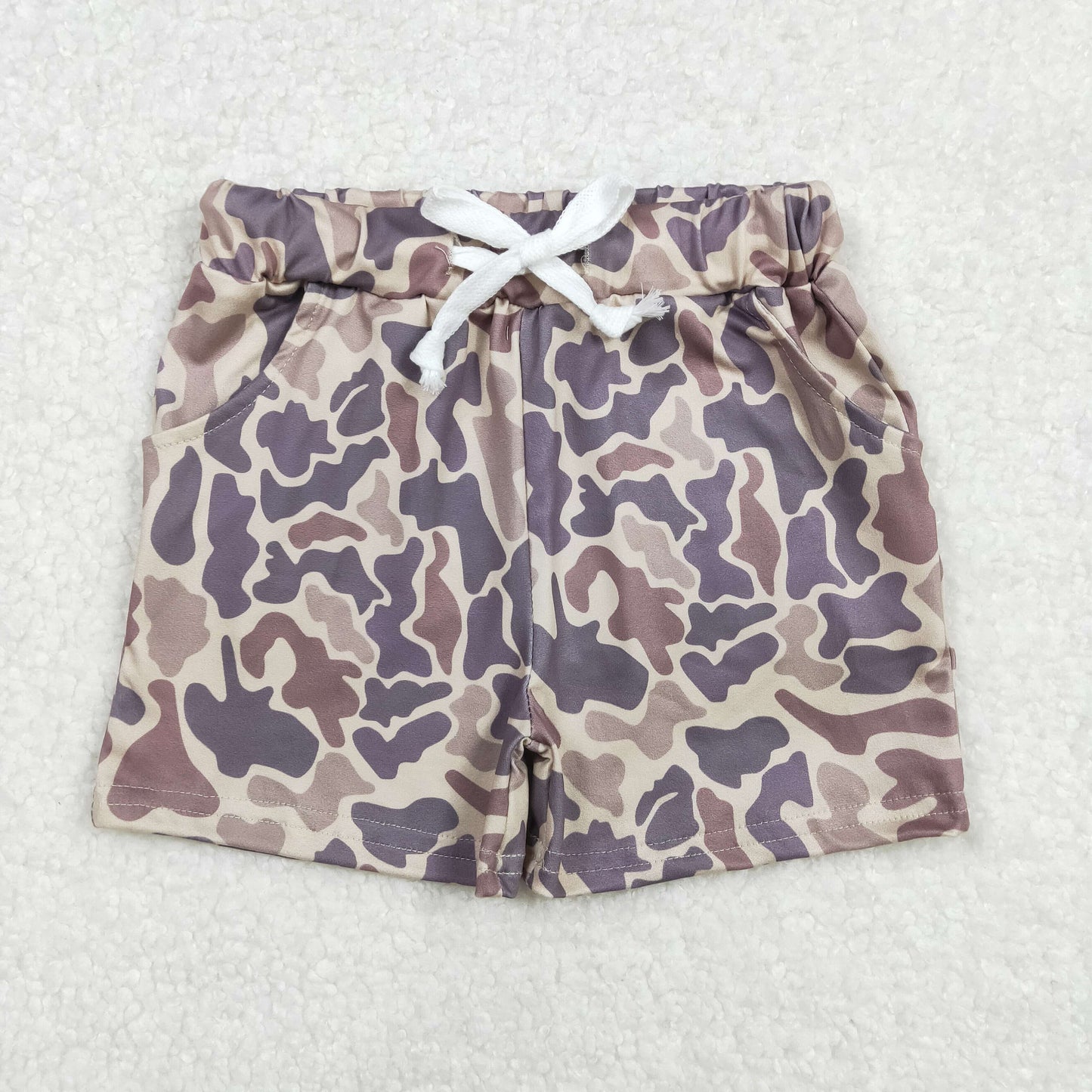 SS0372  Brown Camo Print Kids Pockets Bottom Summer Shorts