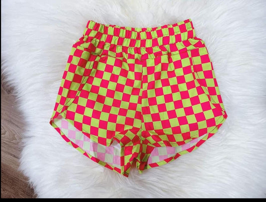 (Pre-order)SS0378 Red Plaid Print Girls Summer Shorts