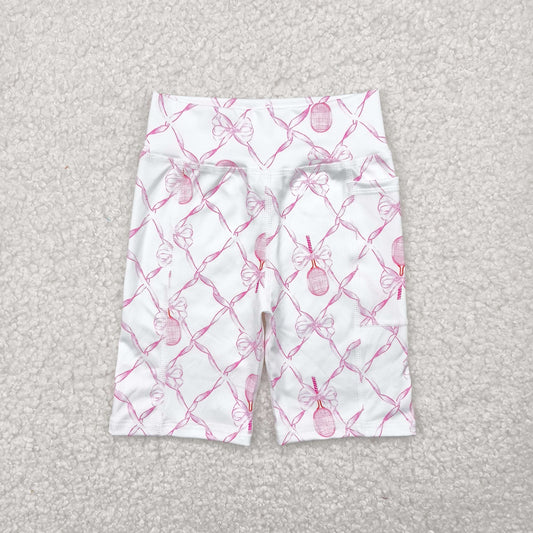 SS0397 Pink Tennis Bows Girls Summer Bottom Yoga Shorts