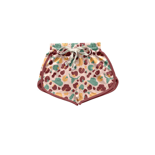 (Pre-order)SS0399 Leopard Hat Cow Skull Print Girls Summer Shorts