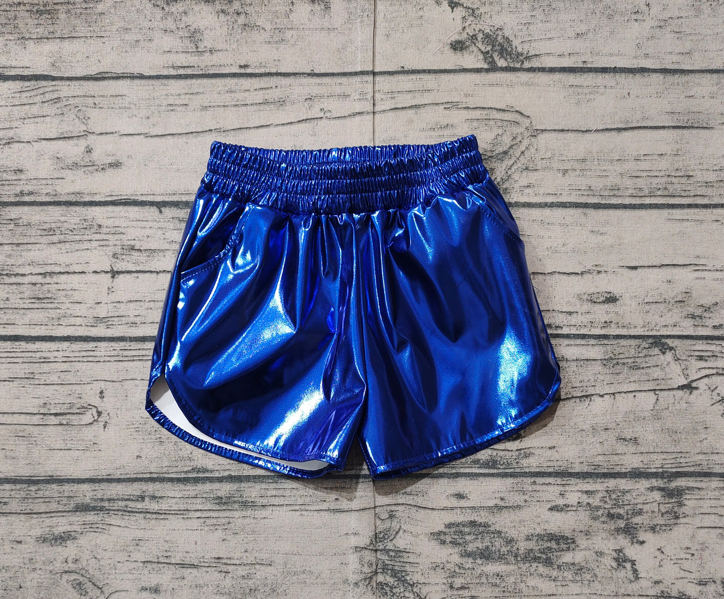 (Pre-order)SS0409  Blue Pocket Pleather Elastic Girls Summer Bottom Shorts