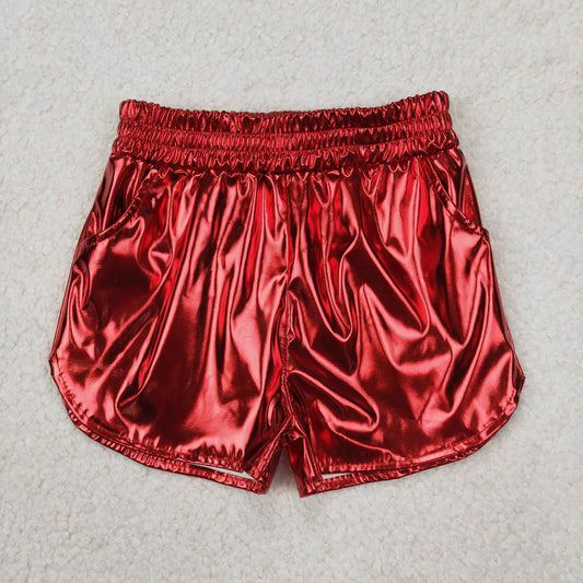 SS0415 Red Pocket Pleather Elastic Girls Summer Bottom Shorts