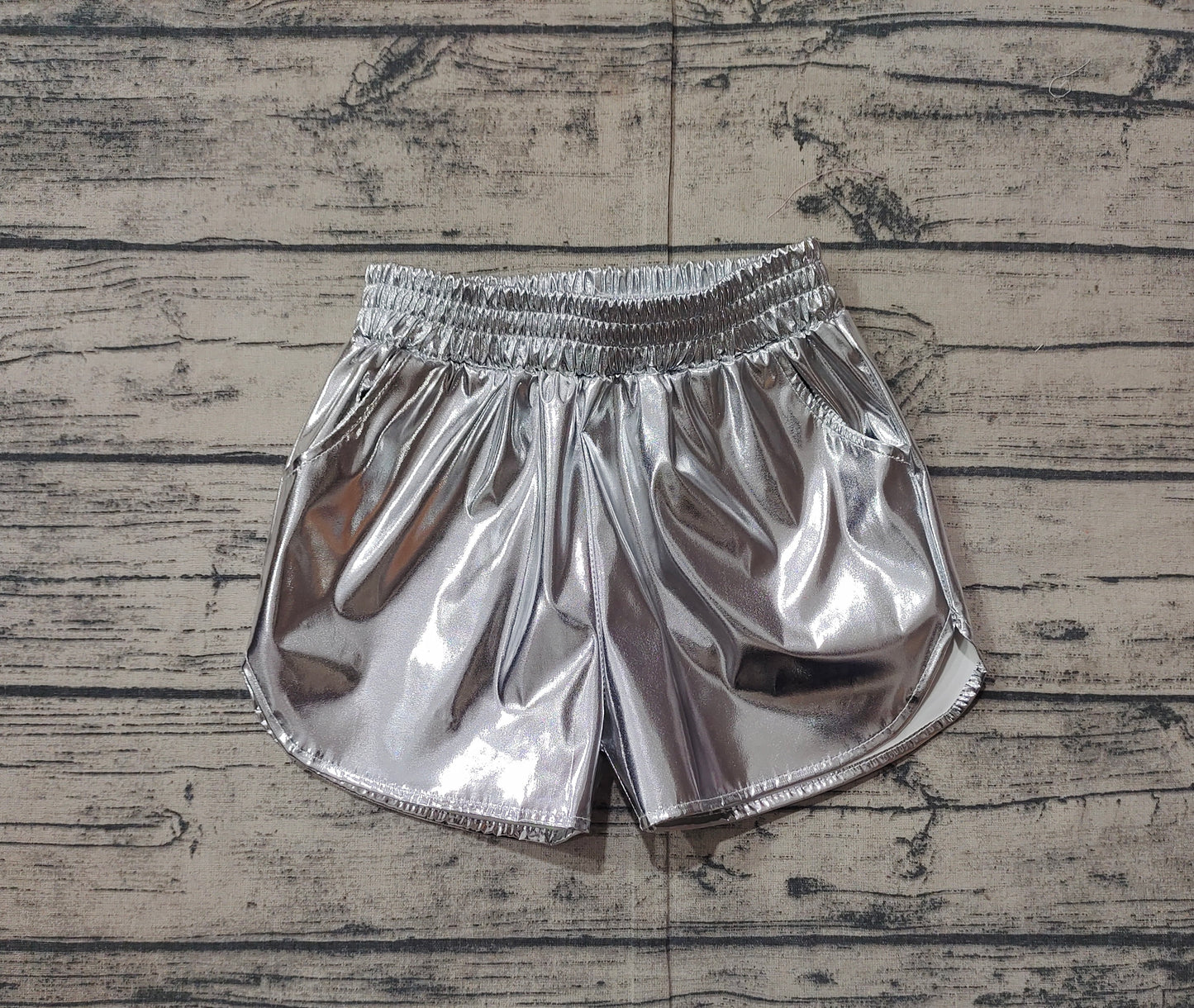 (Pre-order)SS0416 Silver Pocket Pleather Elastic Girls Summer Bottom Shorts