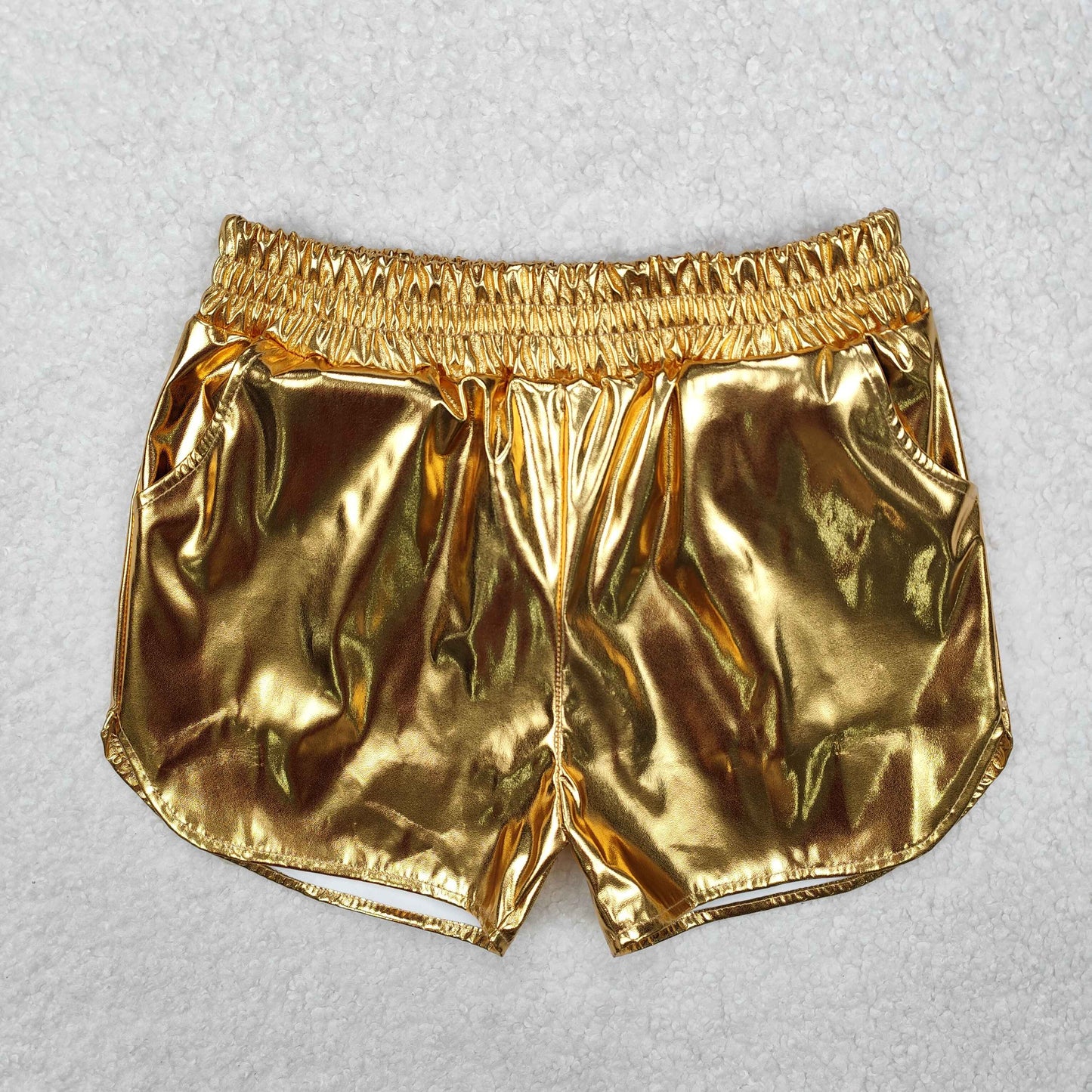 SS0417 Golden Pocket Pleather Elastic Girls Summer Bottom Shorts