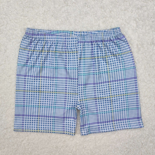 SS0422  Blue Plaid Print Kids Summer Bottom Shorts