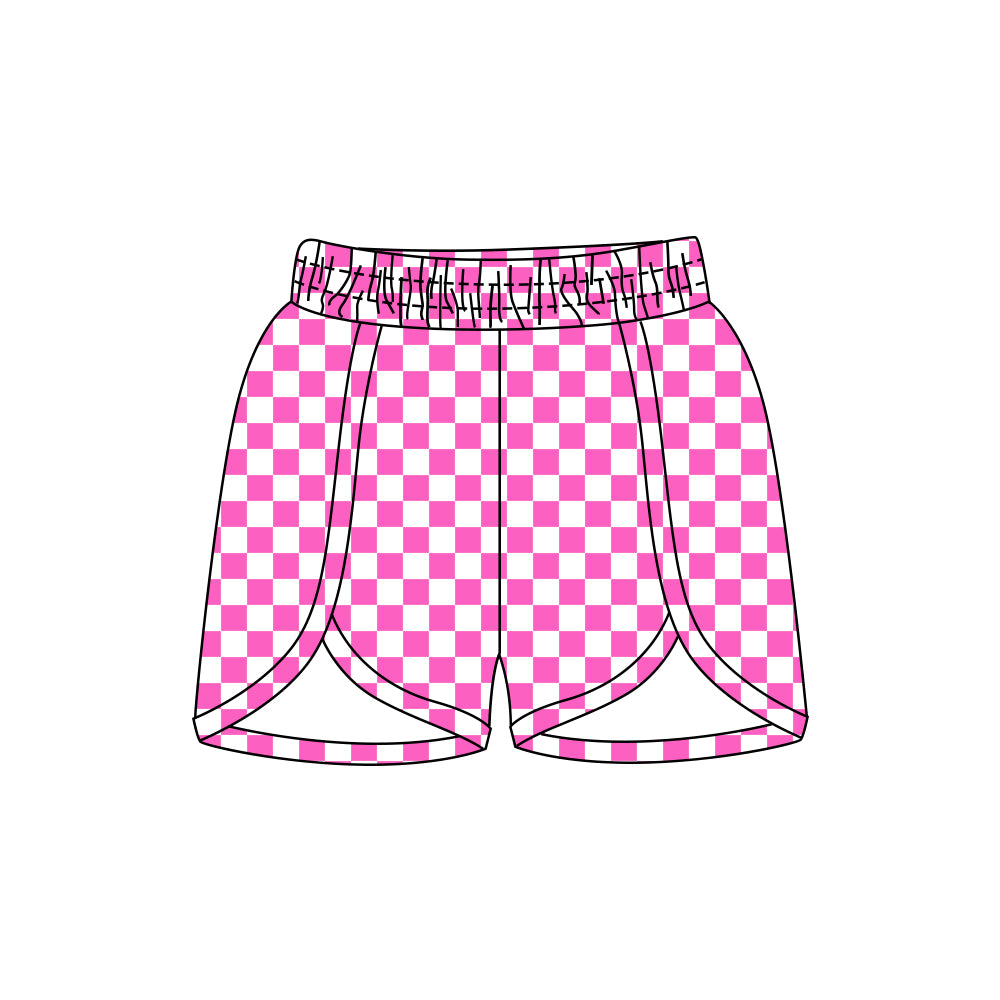 (Pre-order)SS0430 Adult Pink Plaid Print Woman Summer Shorts