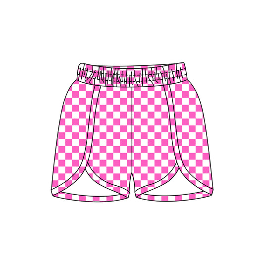 (Pre-order)SS0430 Adult Pink Plaid Print Woman Summer Shorts
