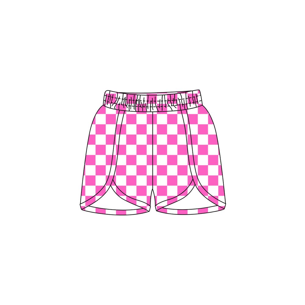 (Pre-order)SS0431  Pink Plaid Print Girls Summer Bottom Shorts