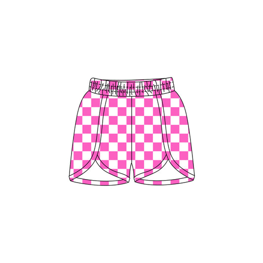 (Pre-order)SS0431  Pink Plaid Print Girls Summer Bottom Shorts