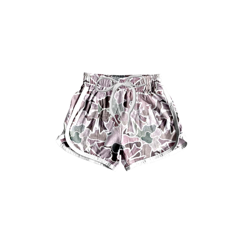 (Pre-order)SS0444 Pink Camo Bows Print Girls Summer Bottom Shorts