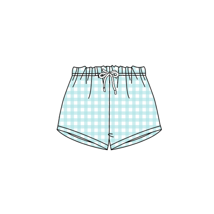 (Pre-order)SS0455 Aqua Plaid Print Kids Bottom Shorts