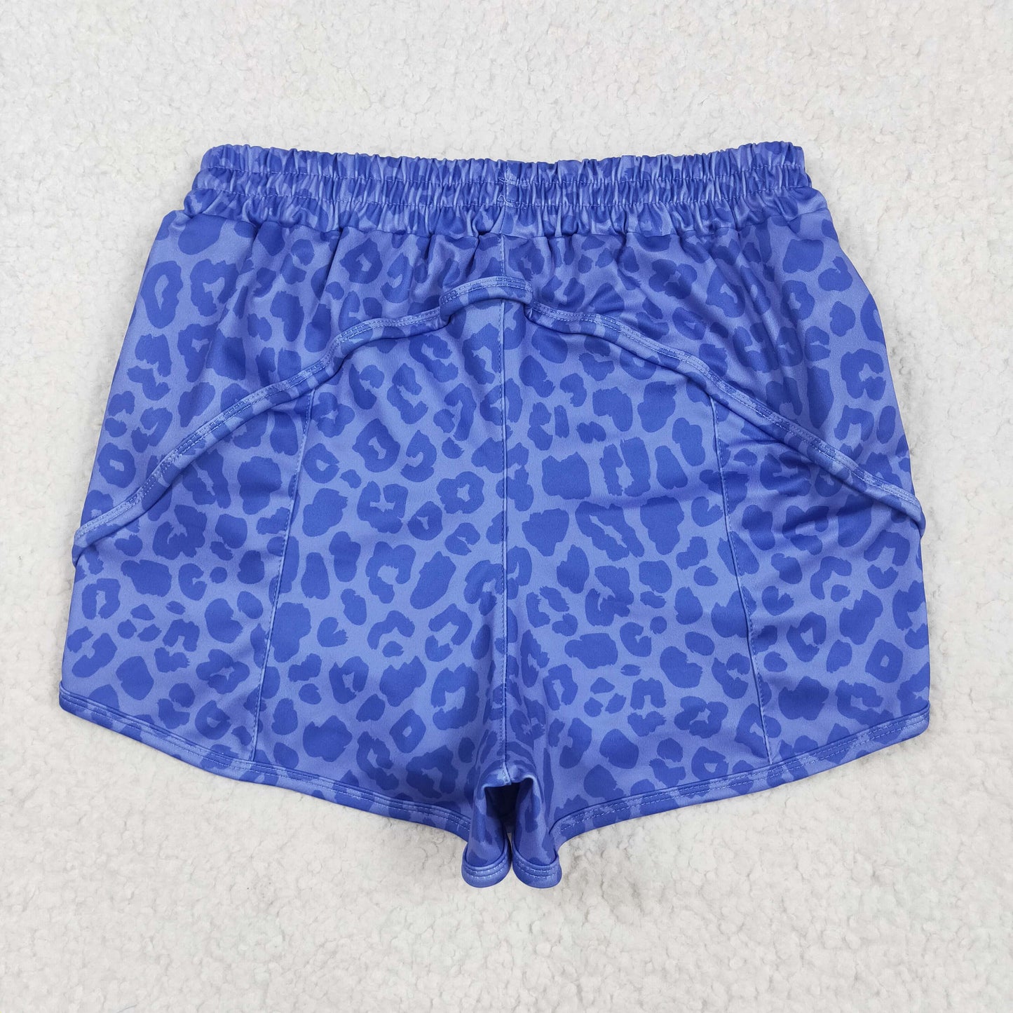 SS0470 Adult Blue Leopard Print Woman Summer Zipper Bottom Yoga Shorts