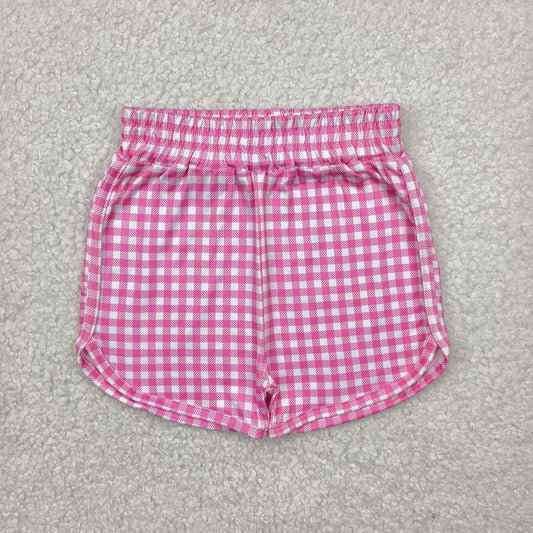 SS0472 Pink Plaid Print Girls Summer Bottom Shorts