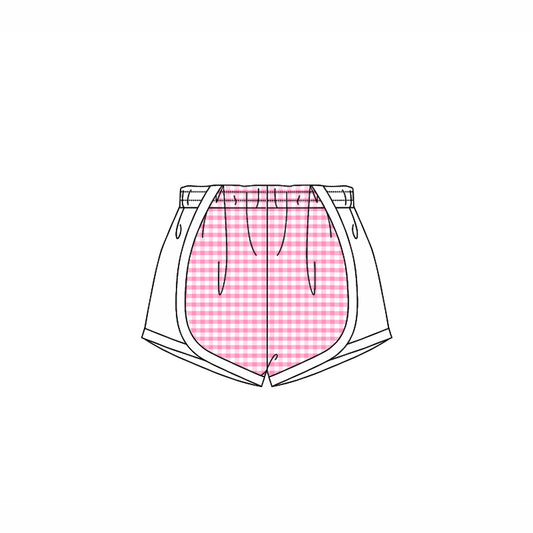 (Pre-order)SS0492 Pink Plaid Print White Girls Summer Bottom Shorts