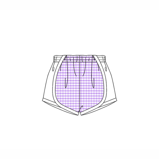 (Pre-order)SS0495 Purple Plaid Print White Girls Summer Bottom Shorts