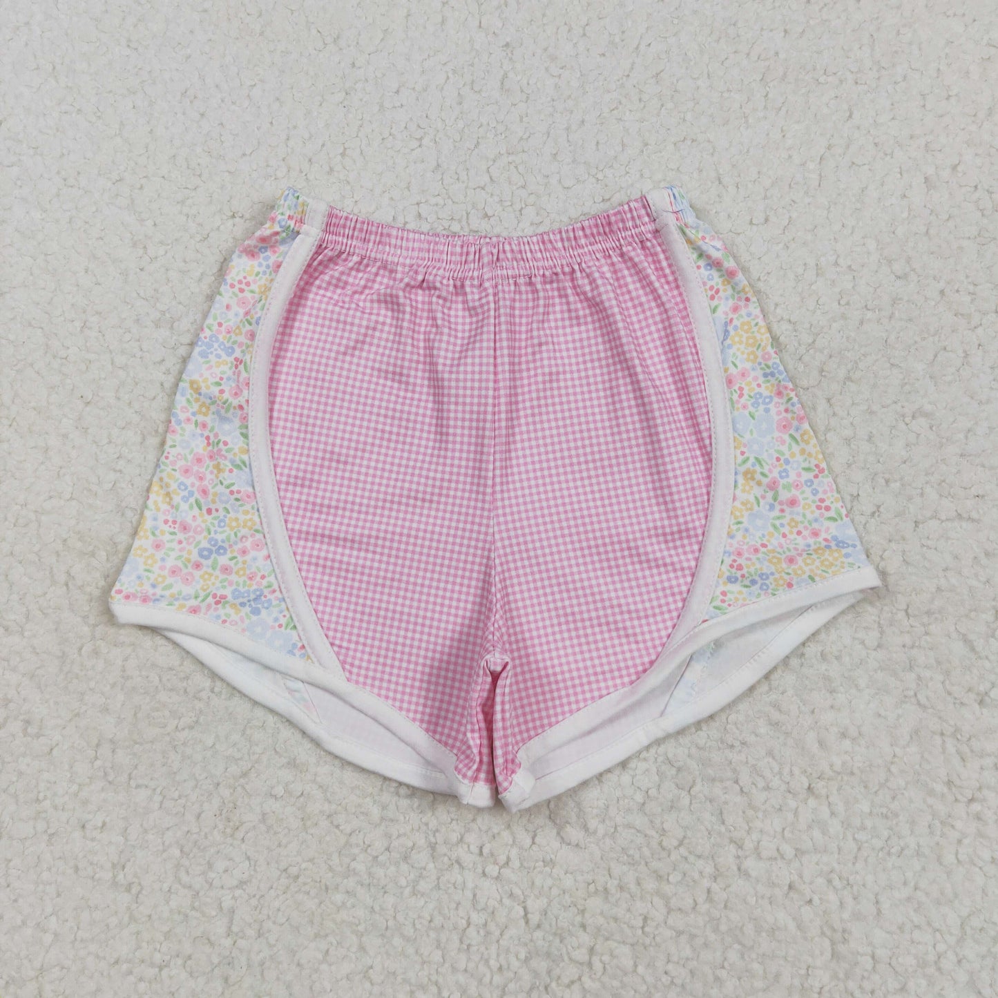 SS0518 Colorful Flowers Pink Plaid Print Girls Summer Bottom Shorts