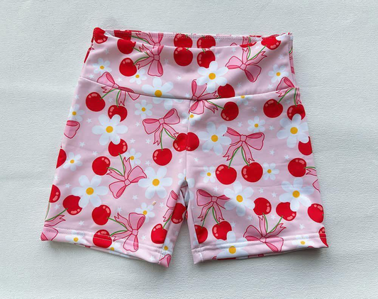 (Pre-order)SS0541 Cherry Bows Flowers Girls Summer Bottom Biker Shorts