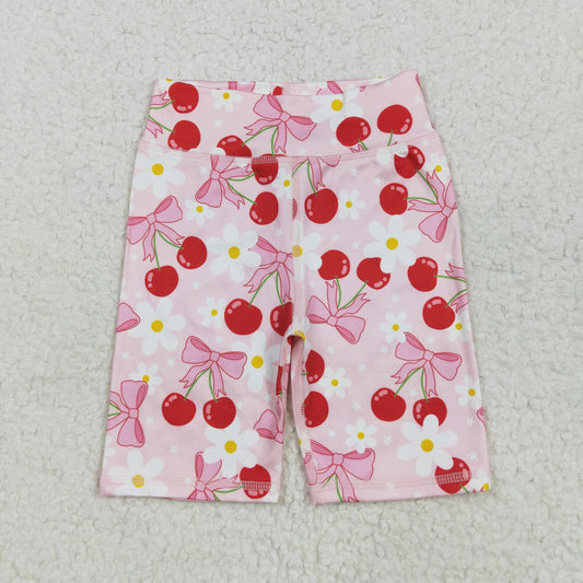 SS0541 Cherry Bows Flowers Girls Summer Bottom Yoga Biking Shorts
