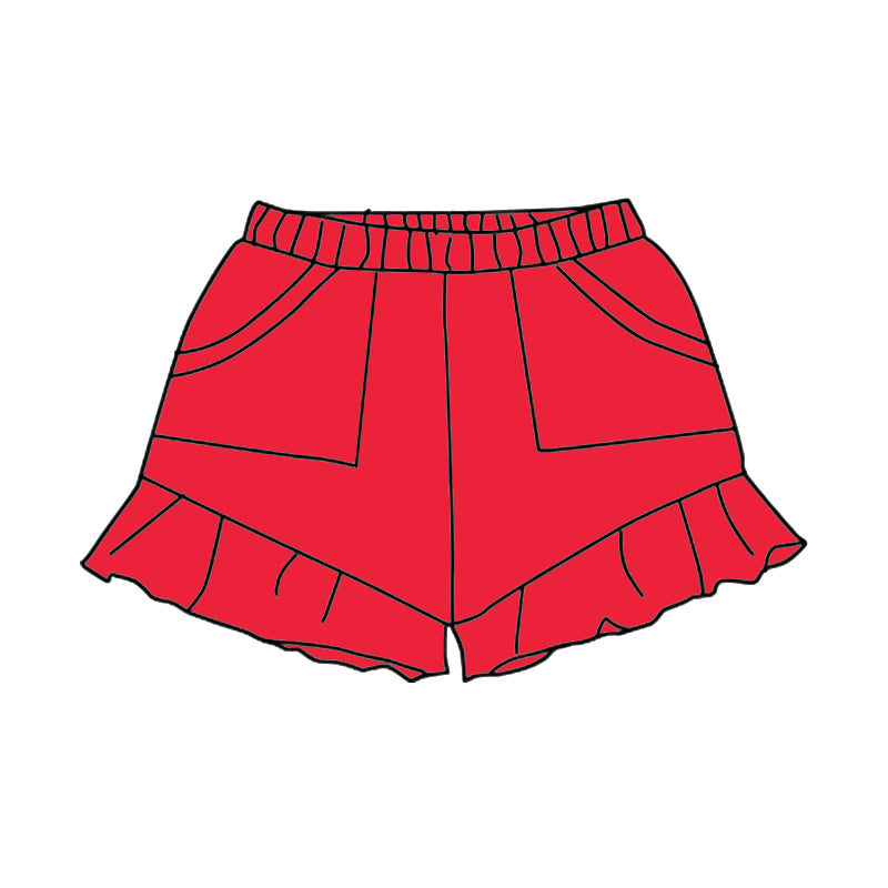(Pre-order)SS0558 Red Pockets Ruffle Girls Summer Bottom Shorts