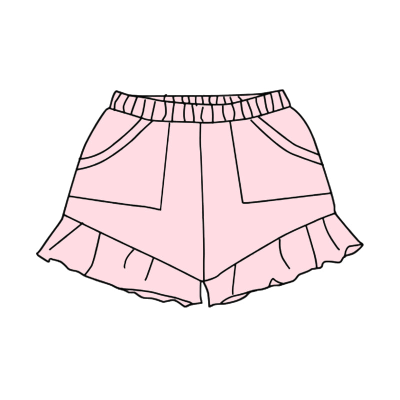(Pre-order)SS0560 Light Pink Pockets Ruffle Girls Summer Bottom Shorts