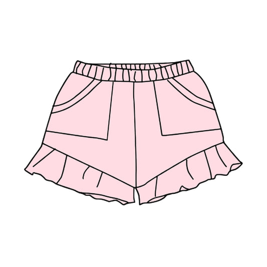 (Pre-order)SS0560 Light Pink Pockets Ruffle Girls Summer Bottom Shorts