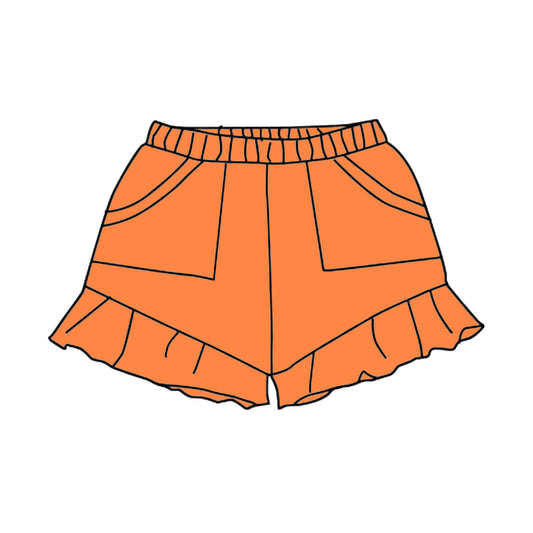 (Pre-order)SS0564 Orange Pockets Ruffle Girls Summer Bottom Shorts
