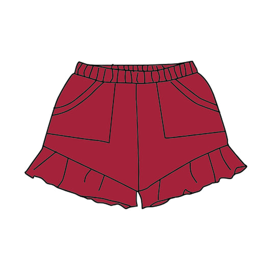 (Pre-order)SS0565 Dark Red Pockets Ruffle Girls Summer Bottom Shorts