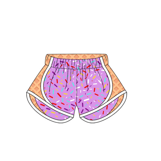 (Pre-order)SS0576 Adult Ice Cream Purple Print Woman Summer Bottom Yoga Shorts
