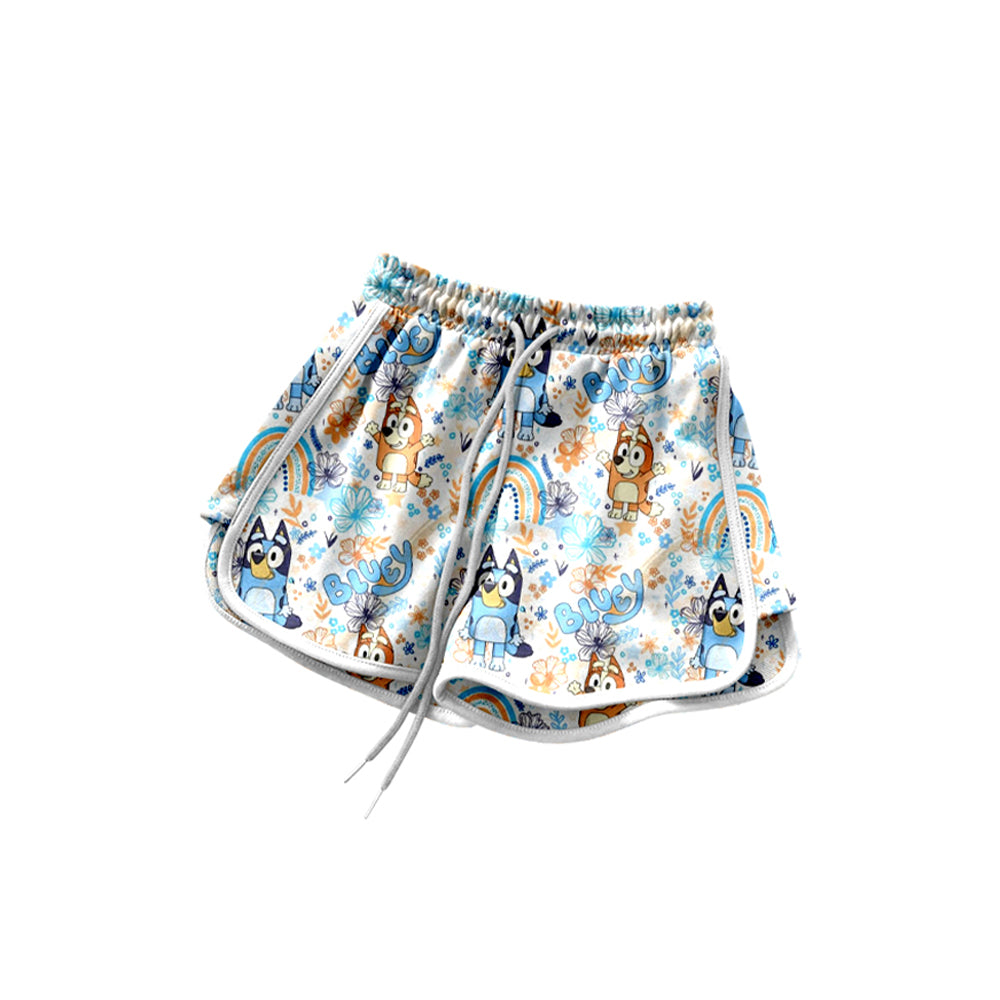 (Pre-order)SS0600 Cartoon Dog Flowers Rainbow Print Girls Summer Bottom Shorts
