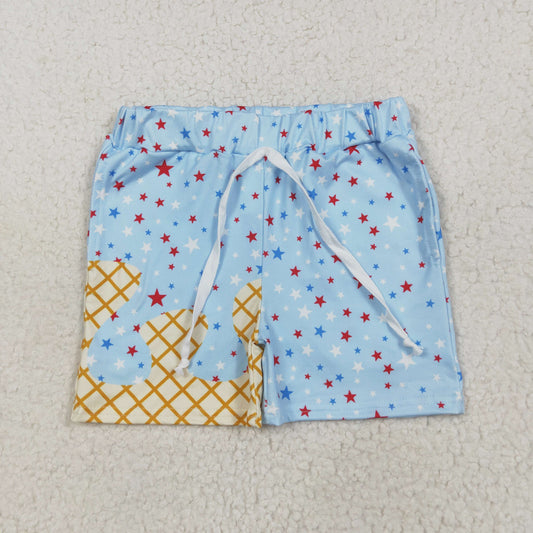 SS0610 Stars Light Blue Print Boys 4th of July Bottom Shorts