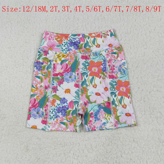 SS0614 Colorful Flowers Girls Summer Bottom Yoga Shorts