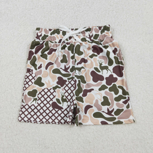 SS0652 Dog Duck Deer Khaki Camo Print Boys Summer Bottom Shorts