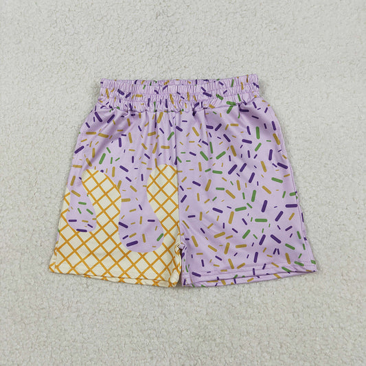 SS0653 Purple Sprinkles Print Kids Mardi Gras Bottom Shorts