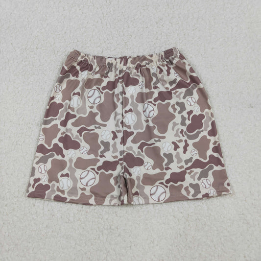 SS0654 Baseball Brown Camo Print Boys Summer Bottom Shorts