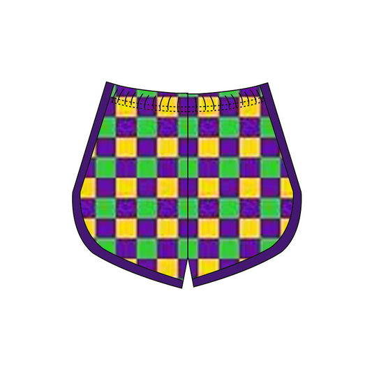 (Pre-order)SS0657 Plaid Print Girls Mardi Gras Bottom Yoga Shorts