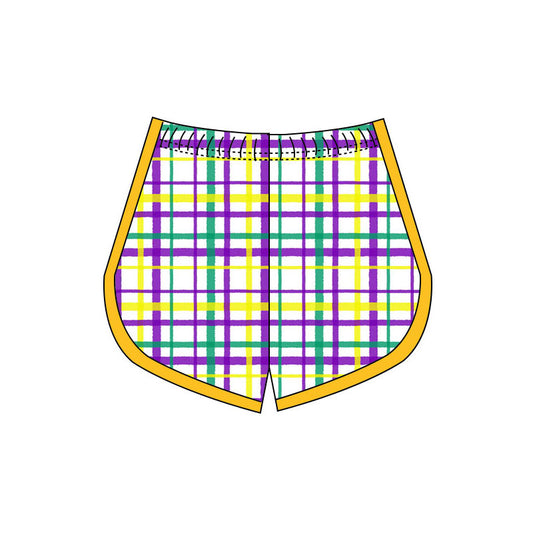 (Pre-order)SS0658 Plaid Print Girls Mardi Gras Bottom Yoga Shorts