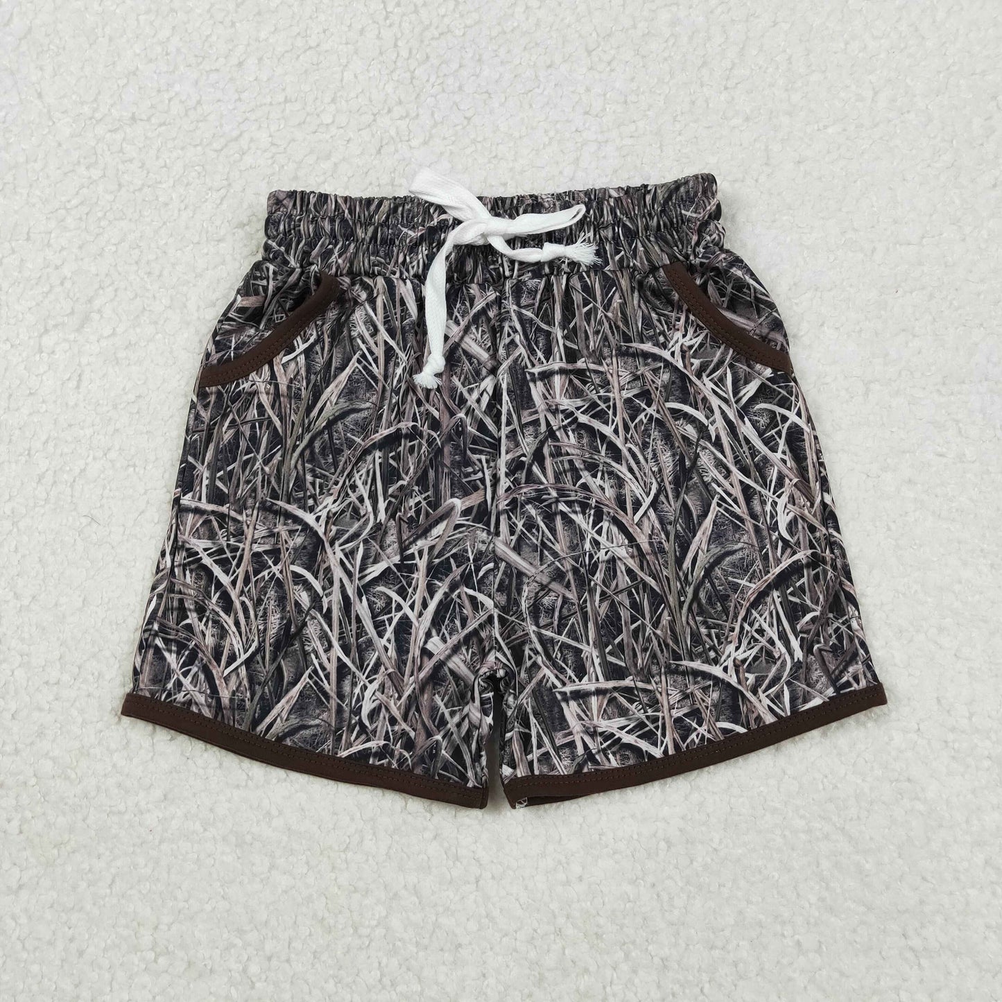 SS0674 Branch Camo Print Pockets Kids Summer Bottom Shorts
