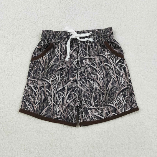 SS0674 Branch Camo Print Pockets Kids Summer Bottom Shorts