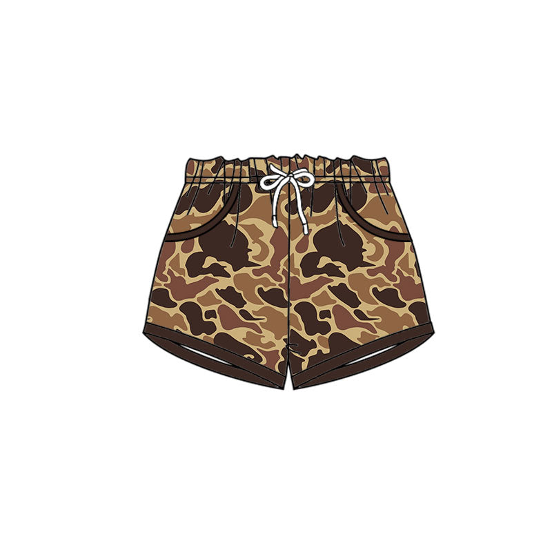 (Pre-order)SS0676 Brown Camo Print Pockets Kids Summer Bottom Shorts