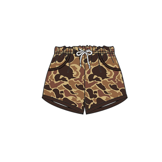 (Pre-order)SS0676 Brown Camo Print Pockets Kids Summer Bottom Shorts