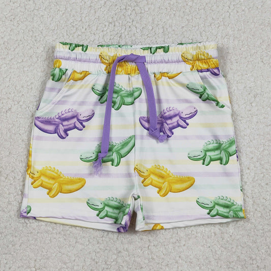 SS0678 Crocodile Stripes Print Pockets Kids Mardi Gras Bottom Shorts