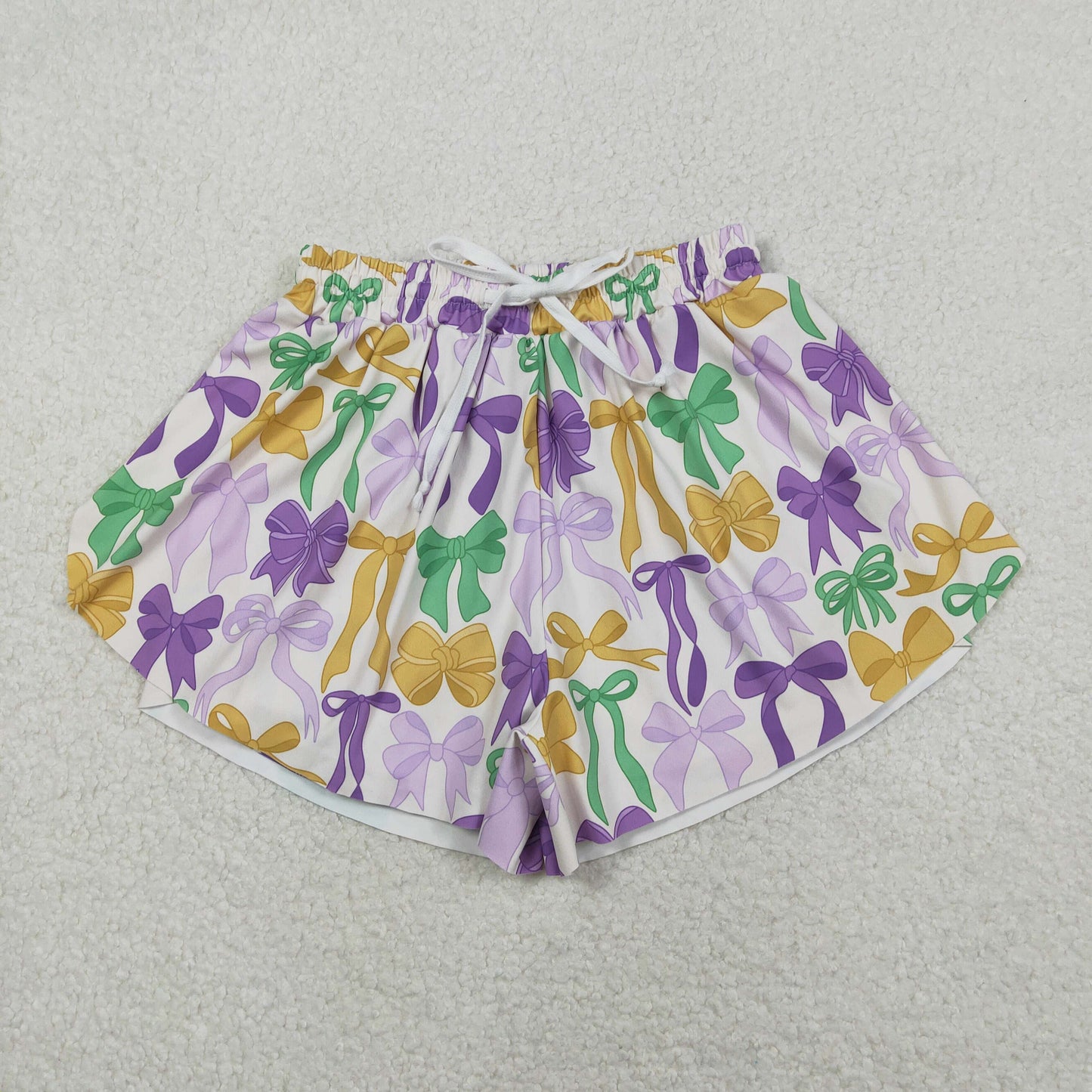 Colorful Bows Print Mom and Me Mardi Gras Bottom Flutter Yoga Shorts