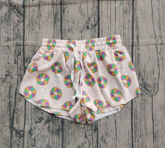 (Pre-order)SS0683 Donut Girls Mardi Gras Bottom Flutter Yoga Shorts